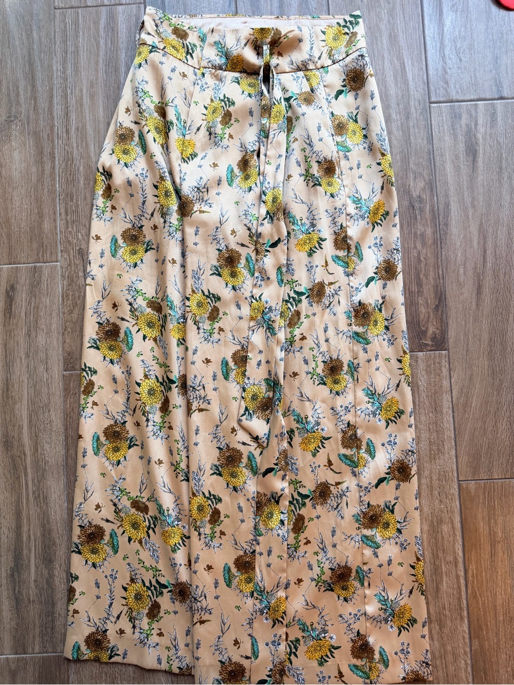 Mango Cream Floral Maxi Skirt with Yellow and Green Blooms